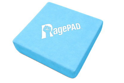 Soft blue gaming rage pad with white logo, designed for safe tapping and slapping