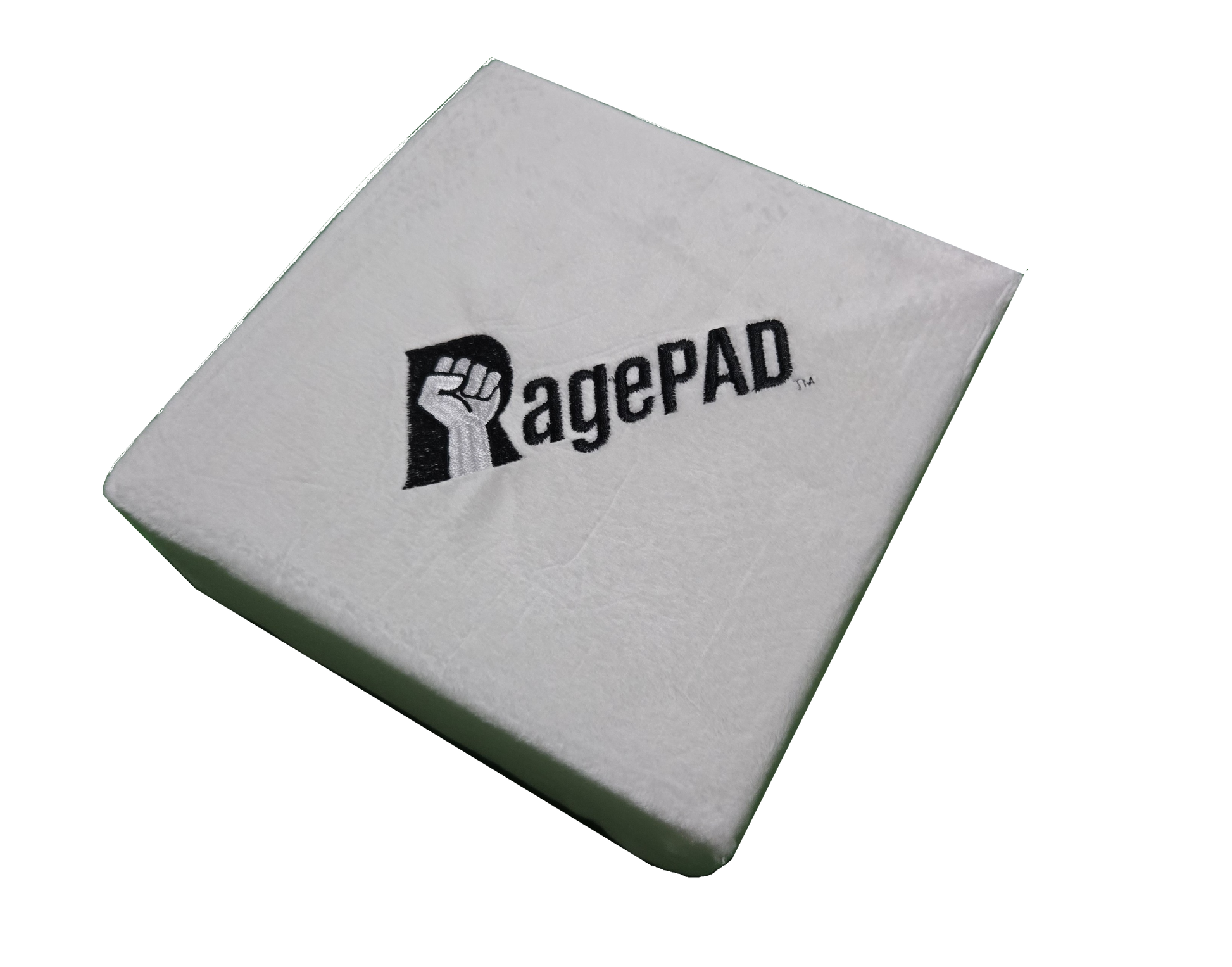 White square gamer rage pad with black RagePAD logo on the surface